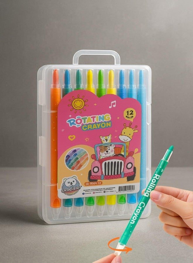 Skoolster Rolling Crayon Twistable Color Set With Premium Hard Box, Bright & Playful Colors, Smooth Japanese Technology, Perfect For Kids & Young Artists, Ink Color-Multicolor (jeep-12, Pink) - Image 1